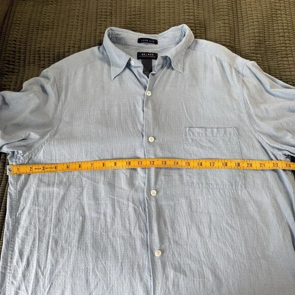 Axcess 100% Silk Shirt Mens Large Blue Stripe Short Sleeve Button Up - Picture 9 of 10